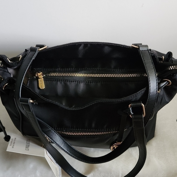 Ellen Tracy Black Gold Twill Nylon East West Tote Shoulder Bag Purse NWT - Picture 8 of 16